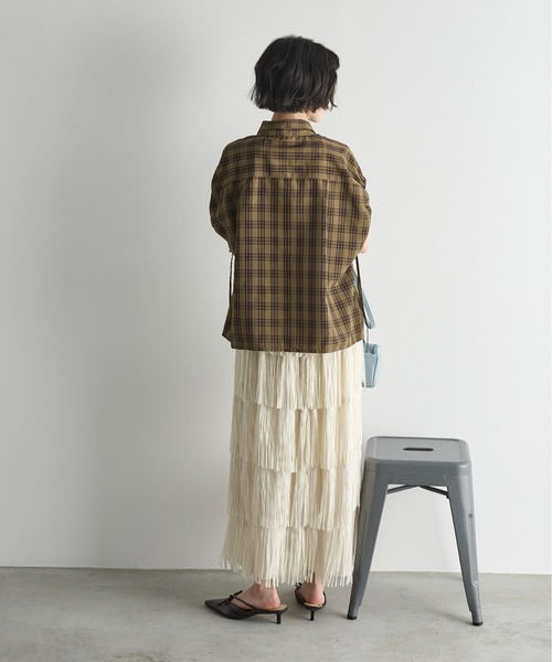 ドロストカフフレンチスリーブチェックシャツ