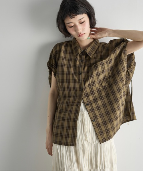 ドロストカフフレンチスリーブチェックシャツ