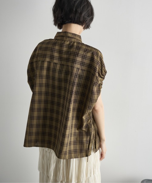 ドロストカフフレンチスリーブチェックシャツ