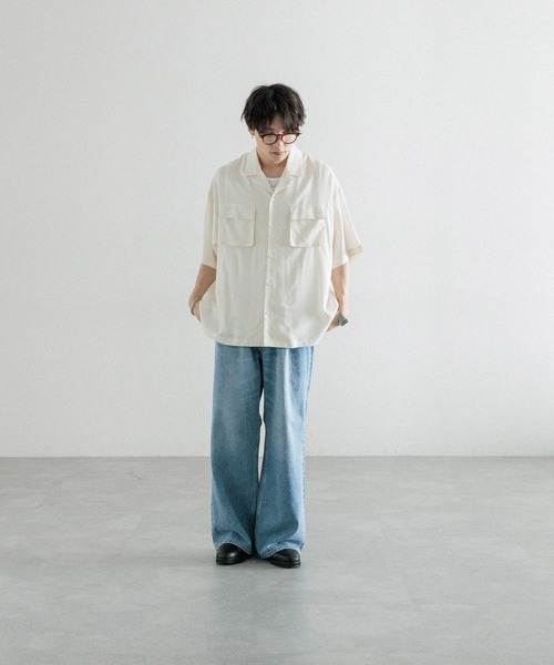 RAGEBLUE（レイジブルー）の「レーヨン/オーバーサイズオープンカラードレープシャツ（シャツ/ブラウス・メンズ・ホワイト/ブルー/ライトブルー・LARGE/MEDIUM）」の21枚目の写真