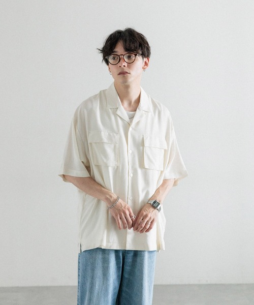 RAGEBLUE（レイジブルー）の「レーヨン/オーバーサイズオープンカラードレープシャツ（シャツ/ブラウス・メンズ・ホワイト/ブルー/ライトブルー・LARGE/MEDIUM）」の22枚目の写真