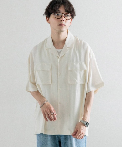 RAGEBLUE（レイジブルー）の「レーヨン/オーバーサイズオープンカラードレープシャツ（シャツ/ブラウス・メンズ・ホワイト/ブルー/ライトブルー・LARGE/MEDIUM）」の18枚目の写真