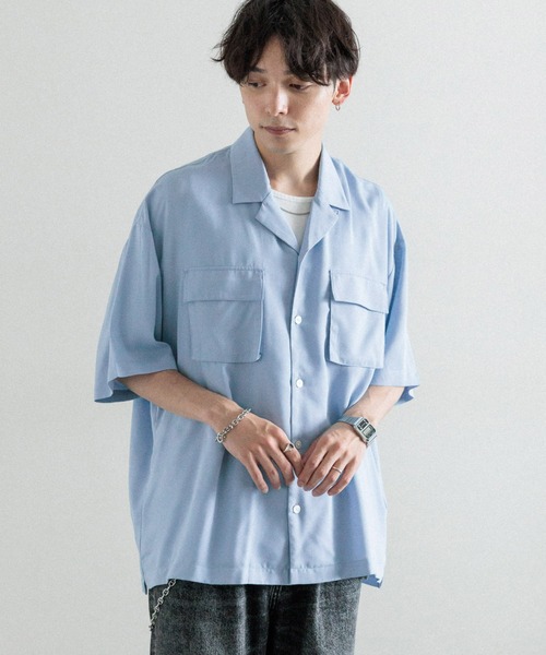 RAGEBLUE（レイジブルー）の「レーヨン/オーバーサイズオープンカラードレープシャツ（シャツ/ブラウス・メンズ・ホワイト/ブルー/ライトブルー・LARGE/MEDIUM）」の19枚目の写真