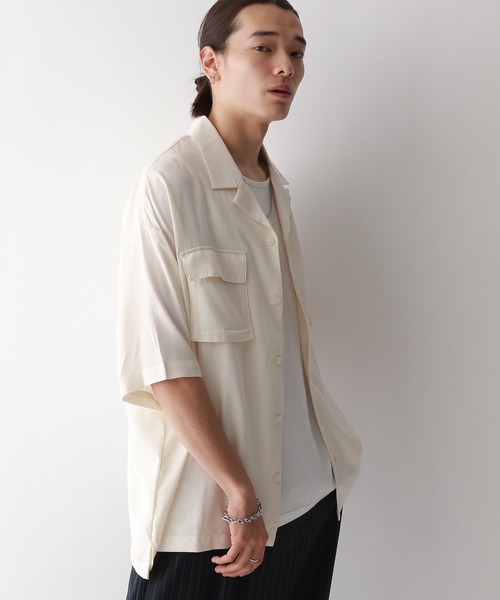 RAGEBLUE（レイジブルー）の「レーヨン/オーバーサイズオープンカラードレープシャツ（シャツ/ブラウス・メンズ・ホワイト/ブルー/ライトブルー・LARGE/MEDIUM）」の6枚目の写真