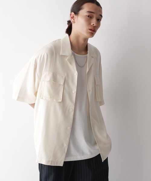 RAGEBLUE（レイジブルー）の「レーヨン/オーバーサイズオープンカラードレープシャツ（シャツ/ブラウス・メンズ・ホワイト/ブルー/ライトブルー・LARGE/MEDIUM）」の7枚目の写真