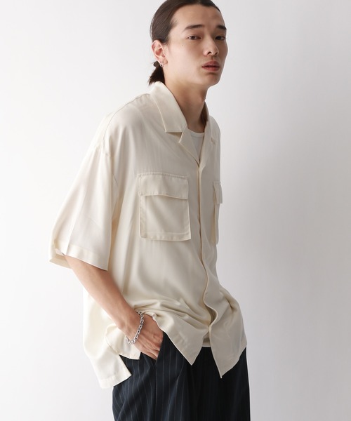 RAGEBLUE（レイジブルー）の「レーヨン/オーバーサイズオープンカラードレープシャツ（シャツ/ブラウス・メンズ・ホワイト/ブルー/ライトブルー・LARGE/MEDIUM）」の8枚目の写真