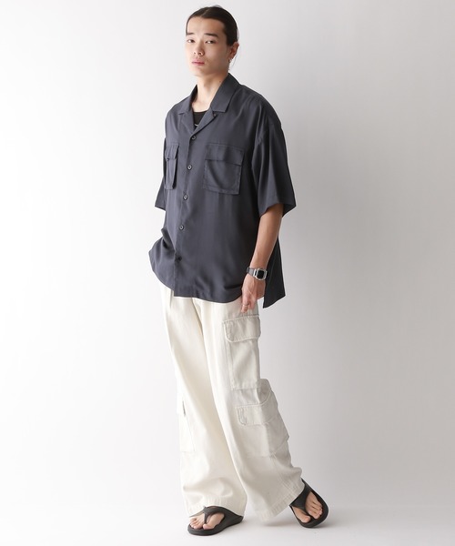 RAGEBLUE（レイジブルー）の「レーヨン/オーバーサイズオープンカラードレープシャツ（シャツ/ブラウス・メンズ・ホワイト/ブルー/ライトブルー・LARGE/MEDIUM）」の14枚目の写真