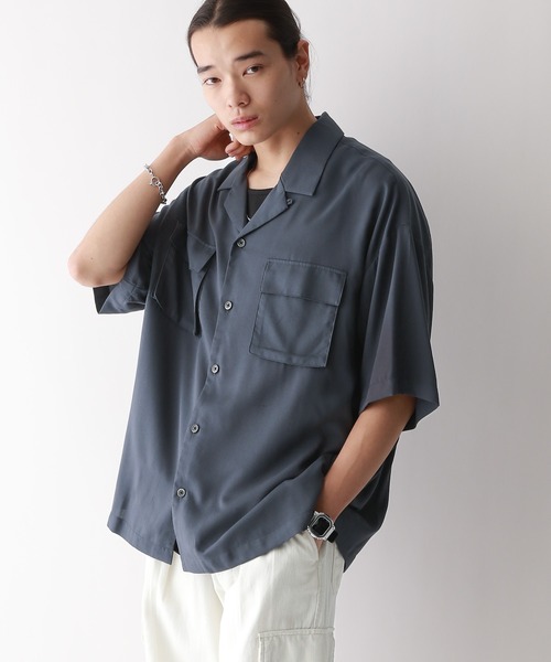 RAGEBLUE（レイジブルー）の「レーヨン/オーバーサイズオープンカラードレープシャツ（シャツ/ブラウス・メンズ・ホワイト/ブルー/ライトブルー・LARGE/MEDIUM）」の16枚目の写真