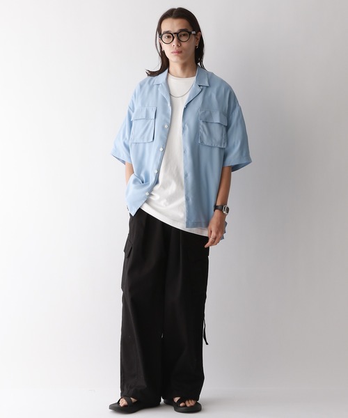 RAGEBLUE（レイジブルー）の「レーヨン/オーバーサイズオープンカラードレープシャツ（シャツ/ブラウス・メンズ・ホワイト/ブルー/ライトブルー・LARGE/MEDIUM）」の9枚目の写真