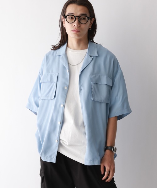 RAGEBLUE（レイジブルー）の「レーヨン/オーバーサイズオープンカラードレープシャツ（シャツ/ブラウス・メンズ・ホワイト/ブルー/ライトブルー・LARGE/MEDIUM）」の10枚目の写真