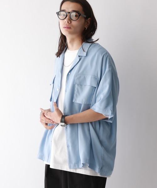 RAGEBLUE（レイジブルー）の「レーヨン/オーバーサイズオープンカラードレープシャツ（シャツ/ブラウス・メンズ・ホワイト/ブルー/ライトブルー・LARGE/MEDIUM）」の11枚目の写真