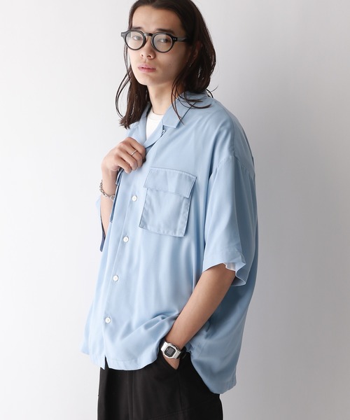 RAGEBLUE（レイジブルー）の「レーヨン/オーバーサイズオープンカラードレープシャツ（シャツ/ブラウス・メンズ・ホワイト/ブルー/ライトブルー・LARGE/MEDIUM）」の12枚目の写真