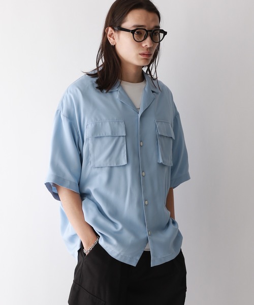 RAGEBLUE（レイジブルー）の「レーヨン/オーバーサイズオープンカラードレープシャツ（シャツ/ブラウス・メンズ・ホワイト/ブルー/ライトブルー・LARGE/MEDIUM）」の13枚目の写真