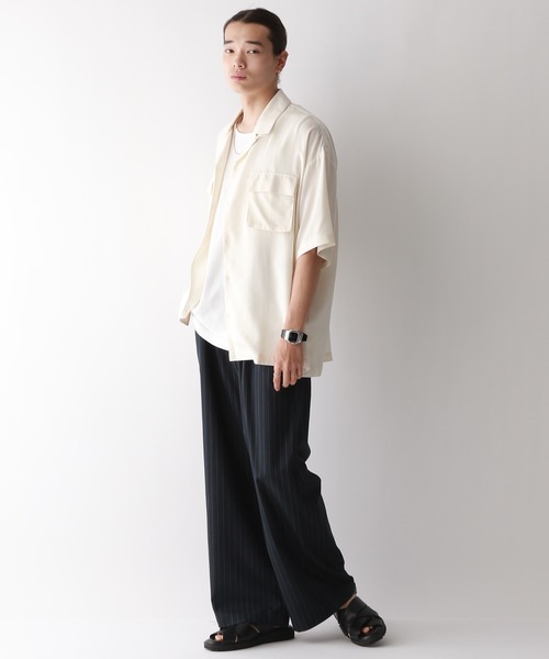 RAGEBLUE（レイジブルー）の「レーヨン/オーバーサイズオープンカラードレープシャツ（シャツ/ブラウス・メンズ・ホワイト/ブルー/ライトブルー・LARGE/MEDIUM）」の4枚目の写真