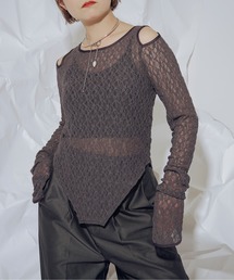 Ezick | Shoulder slit パイピングレーストップス(Tシャツ/カットソー)