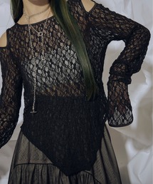 Ezick | Shoulder slit パイピングレーストップス(Tシャツ/カットソー)