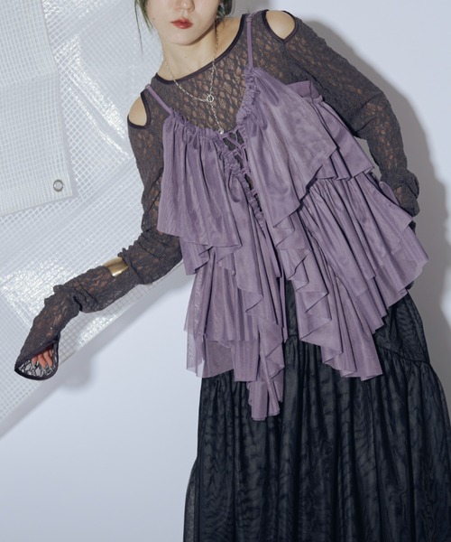 Ezick（エジック）の「Shoulder slit パイピングレーストップス（Tシャツ/カットソー・レディース・ホワイト/ブラック/レッド/グレー系その他・FREE）」の14枚目の写真