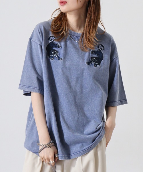 ATELANE(アテレーン)の「ピグメント加工ビックTシャツ(Tシャツ/カットソー・メンズ・ホワイト/ブラック系/ネイビー/ホワイト系/ネイビー系/ブラック・L/M)」の2枚目の写真