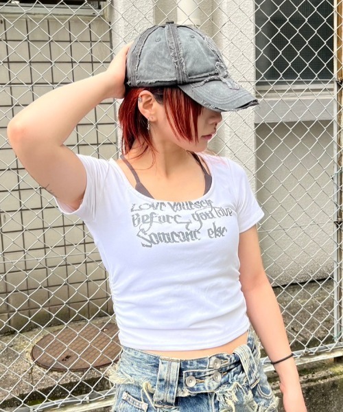 セール】【XU】lettering layered cropped tee（Tシャツ