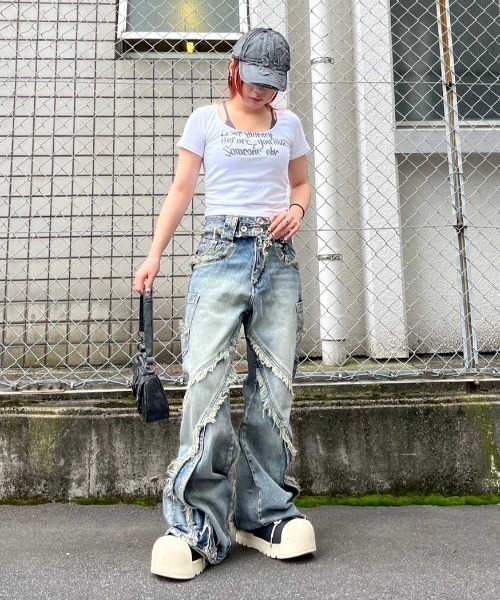 セール】【XU】lettering layered cropped tee（Tシャツ