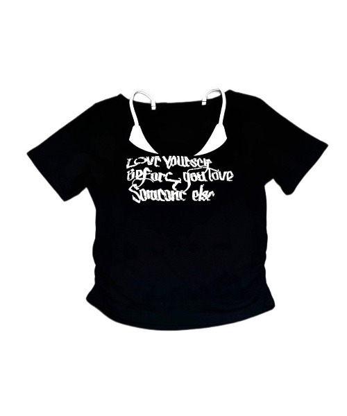 ★LUVISTRUE★CH BUTTON LAYERED TEE(WHITE)★正規品/直送料込 T-shirt with print and appliqués