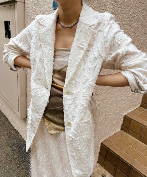 【美品】Ameri/スカーフ付ジャケット/アイボリー/S Ameri（アメリ）の「MEDI PORTRAIT ART SCARF（バンダナ/スカーフ