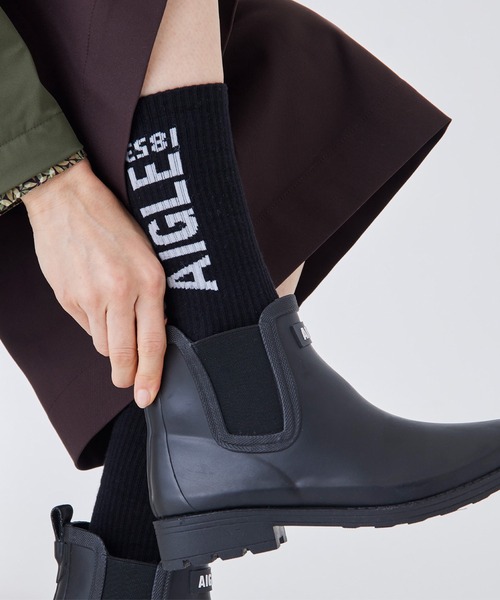 AIGLE(エーグル)の「ユニセックス ミドルソックス / ロゴソックス(ソックス/靴下・レディース・ホワイト/ブラック・S/L/M)」の2枚目の写真