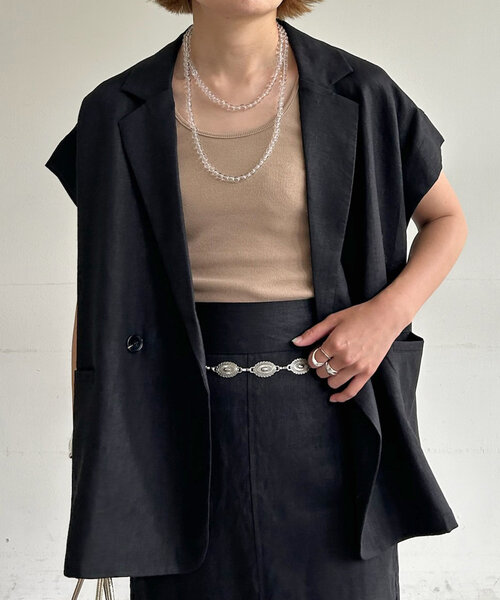 SHENERY（シーナリー）の「フレンチスリーブリネンジャケットベスト（ベスト・レディース・ブラック/ベージュ・FREE）」の2枚目の写真