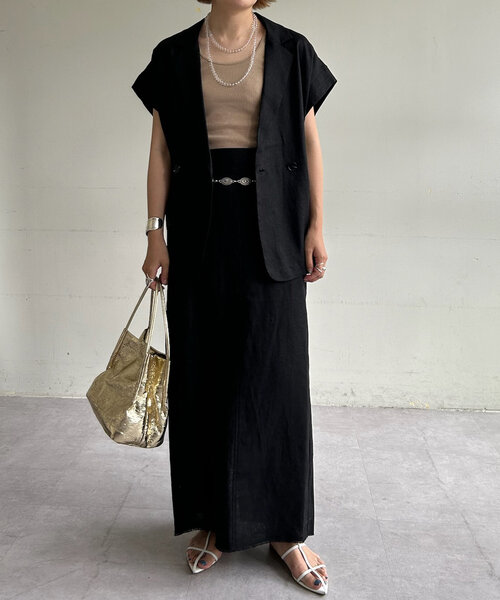 SHENERY（シーナリー）の「フレンチスリーブリネンジャケットベスト（ベスト・レディース・ブラック/ベージュ・FREE）」の9枚目の写真