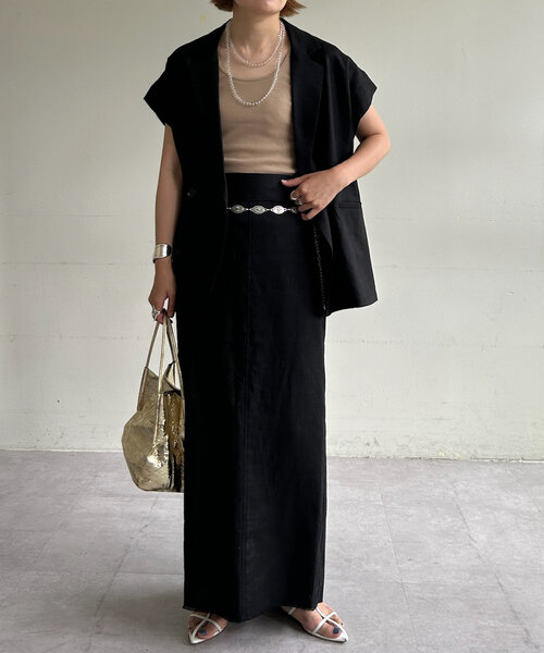 SHENERY（シーナリー）の「フレンチスリーブリネンジャケットベスト（ベスト・レディース・ブラック/ベージュ・FREE）」の8枚目の写真