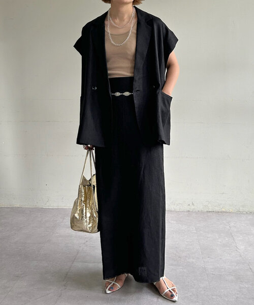 SHENERY（シーナリー）の「フレンチスリーブリネンジャケットベスト（ベスト・レディース・ブラック/ベージュ・FREE）」の5枚目の写真