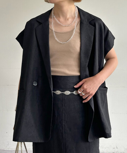 SHENERY（シーナリー）の「フレンチスリーブリネンジャケットベスト（ベスト・レディース・ブラック/ベージュ・FREE）」の3枚目の写真