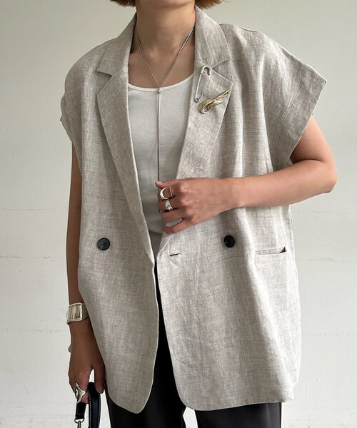 SHENERY（シーナリー）の「フレンチスリーブリネンジャケットベスト（ベスト・レディース・ブラック/ベージュ・FREE）」の21枚目の写真