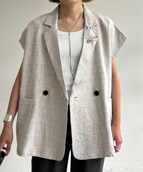 SHENERY（シーナリー）の「フレンチスリーブリネンジャケットベスト（ベスト・レディース・ブラック/ベージュ・FREE）」の20枚目の写真