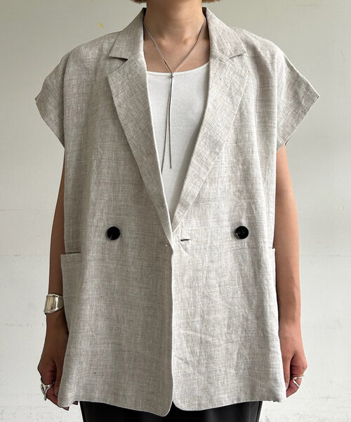 SHENERY（シーナリー）の「フレンチスリーブリネンジャケットベスト（ベスト・レディース・ブラック/ベージュ・FREE）」の18枚目の写真