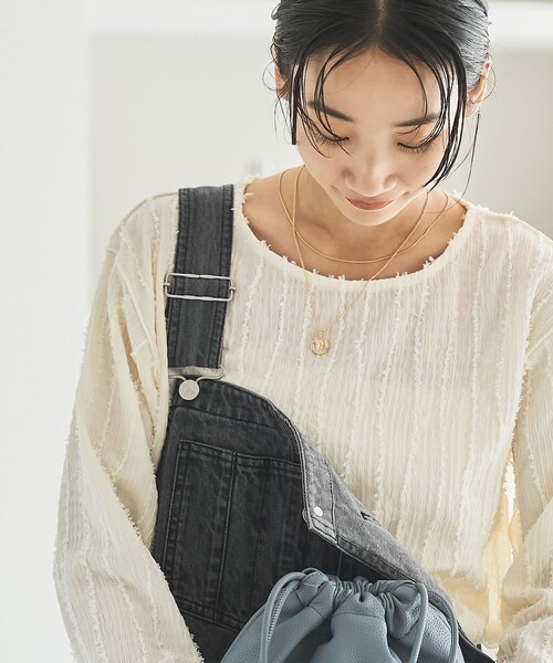 coen(コーエン)の「ナミナミジャガードカットソー(Tシャツ/カットソー・レディース・オフホワイト/ブラック/ライム・L/M)」の2枚目の写真