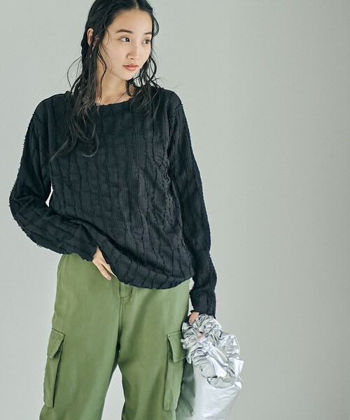 coen(コーエン)の「ナミナミジャガードカットソー(Tシャツ/カットソー・レディース・オフホワイト/ブラック/ライム・L/M)」の1枚目の写真