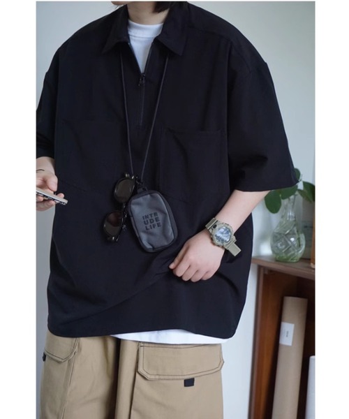 【セール】ハーフジップ ナイロンライク ダブルポケット シャツ（シャツ/ブラウス）｜Good Riddance（グッドリダンス）