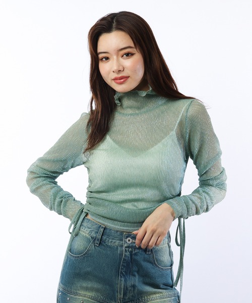 SPIRALGIRL（スパイラルガール）の「ラメプリーツインナートップス（Tシャツ/カットソー・レディース・ブラック/グリーン/シルバー・FREE）」の17枚目の写真