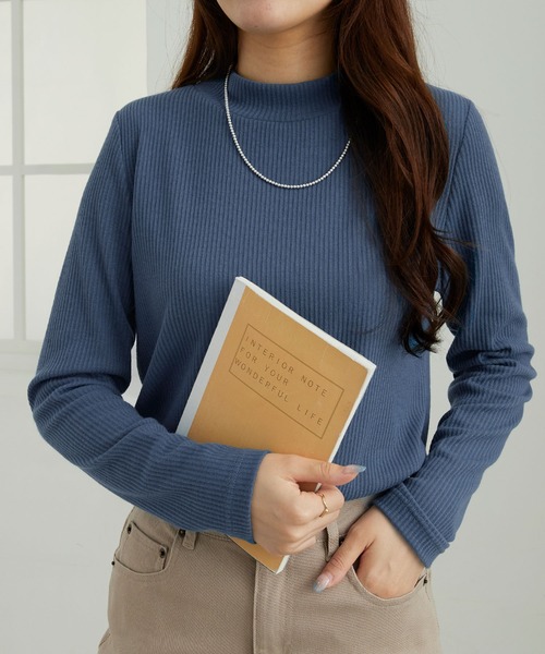 Viola e Viola(ヴィオラエヴィオラ)の「≪温リブ≫裏起毛プルオーバー(プチハイネック)(Tシャツ/カットソー・レディース・ブラック/グレー/グレイッシュブルー/スモークピンク/アイボリー/ボルドー・L/LL/3L/4L/5L/M)」の22枚目の写真