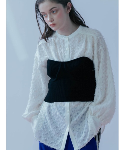:ETHROF(イーサオブ)の「FRINGE JACQUARD 2WAY SHIRT(シャツ/ブラウス・レディース・ブラック・FREE)」の2枚目の写真