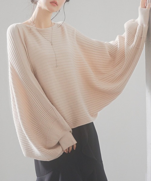 humoresque コットン ボートネック ドルマンスリーブセーター ニットF 6color/XS-LLsize》ボートネックドルマンニット【洗濯機洗い可