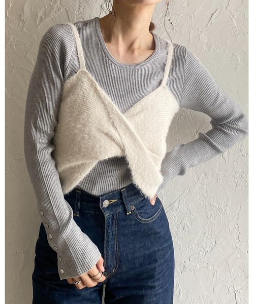 She's Closet(シーズクローゼット)の「袖ボタンクルーネックタイト長袖リブニットトップス(ニット/セーター・レディース・杢グレー/アイボリー/ブラック/オレンジ/レッド/マスタード/カーキ/ブラウン・FREE)」の16枚目の写真
