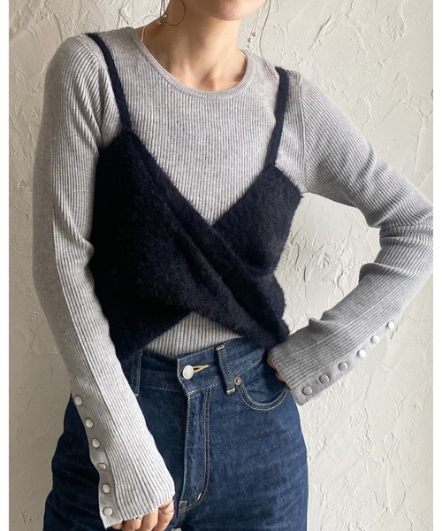 She's Closet(シーズクローゼット)の「袖ボタンクルーネックタイト長袖リブニットトップス(ニット/セーター・レディース・杢グレー/アイボリー/ブラック/オレンジ/レッド/マスタード/カーキ/ブラウン・FREE)」の17枚目の写真
