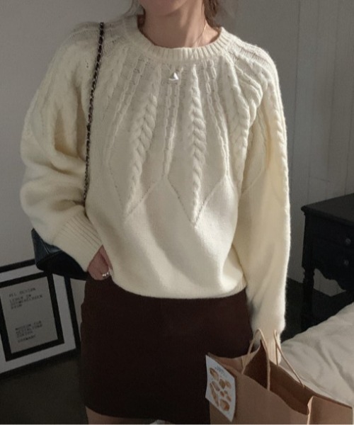 【セール】模様編み切り替えニット（ニット/セーター）｜sorule（ソルレ）