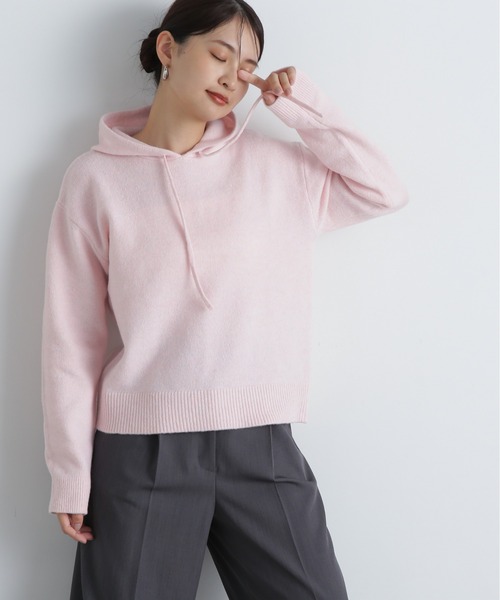 N.（N. Natural Beauty Basic）（エヌエヌナチュラルビューティーベーシック）の「ニットパーカー（パーカー・レディース・オフホワイト/グレー/ピンク・MEDIUM）」の3枚目の写真