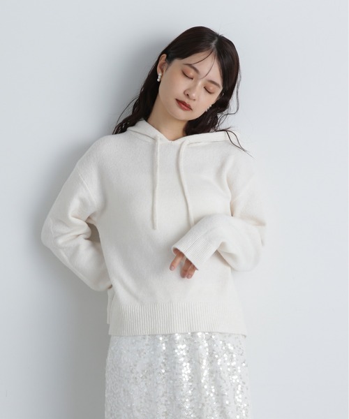 N.（N. Natural Beauty Basic）（エヌエヌナチュラルビューティーベーシック）の「ニットパーカー（パーカー・レディース・オフホワイト/グレー/ピンク・MEDIUM）」の4枚目の写真