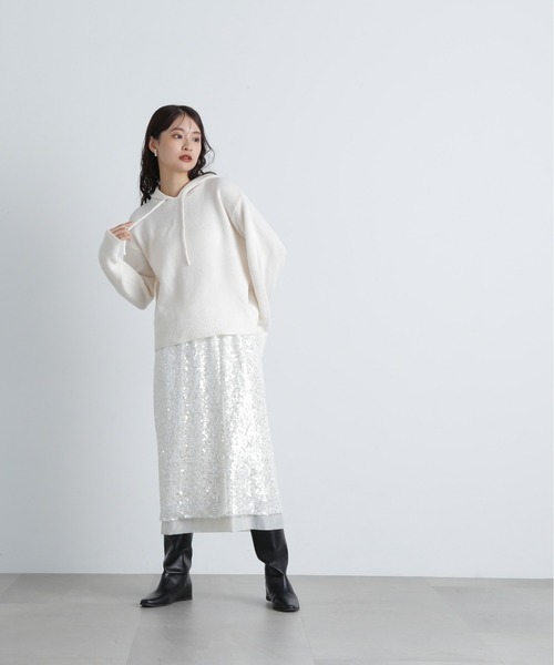 N.（N. Natural Beauty Basic）（エヌエヌナチュラルビューティーベーシック）の「ニットパーカー（パーカー・レディース・オフホワイト/グレー/ピンク・MEDIUM）」の6枚目の写真