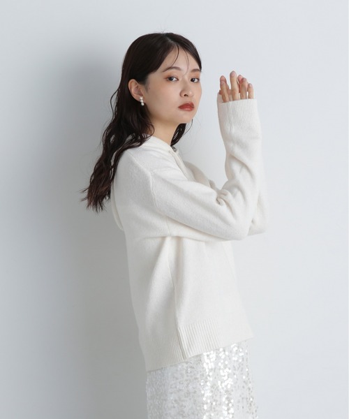 N.（N. Natural Beauty Basic）（エヌエヌナチュラルビューティーベーシック）の「ニットパーカー（パーカー・レディース・オフホワイト/グレー/ピンク・MEDIUM）」の9枚目の写真