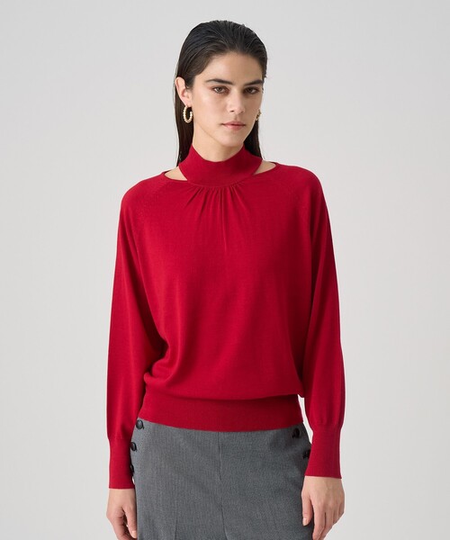 ANAYI（アナイ）の「ウールシルクショルダースリット長袖プルオーバー（ニット/セーター・レディース・ブラック/レッド/オフホワイト/トップグレー・38）」の4枚目の写真